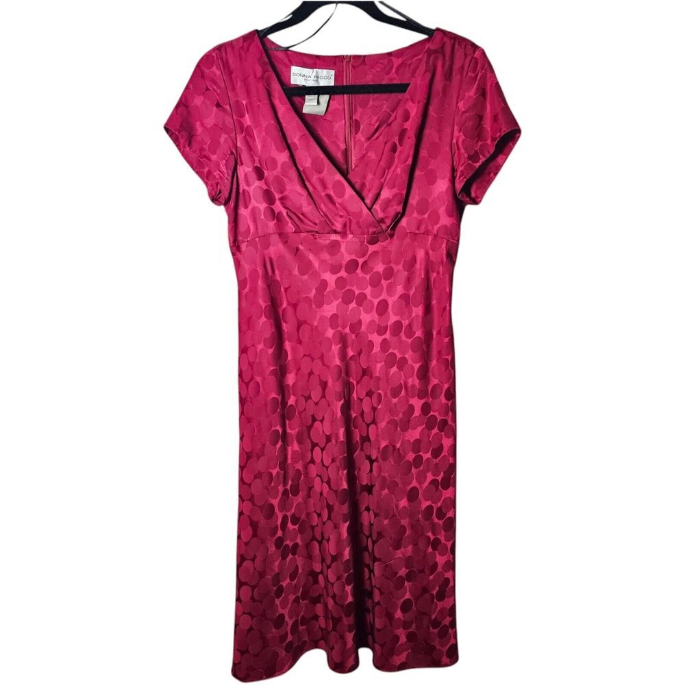 VTG Donna Ricco 8 M Silk Dress Raspberry‎ Pink Polka Dot Fit Flare Valentine's